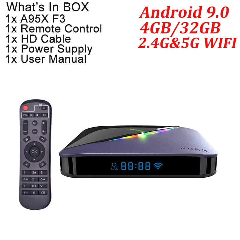 4GB 32GB A95X F3 RGB светильник ТВ приставка Android 9,0 Amlogic S905X3 4 Гб 64 Гб Смарт ТВ приставка Flex 8 к H.265 двойной wifi Netflix медиаплеер - Color: 4GB 32GB