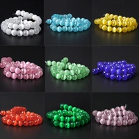 4 12mm high quality natural glass cat eye stone beads round opal gems smooth loose beads for jewelry making diy accessories 15