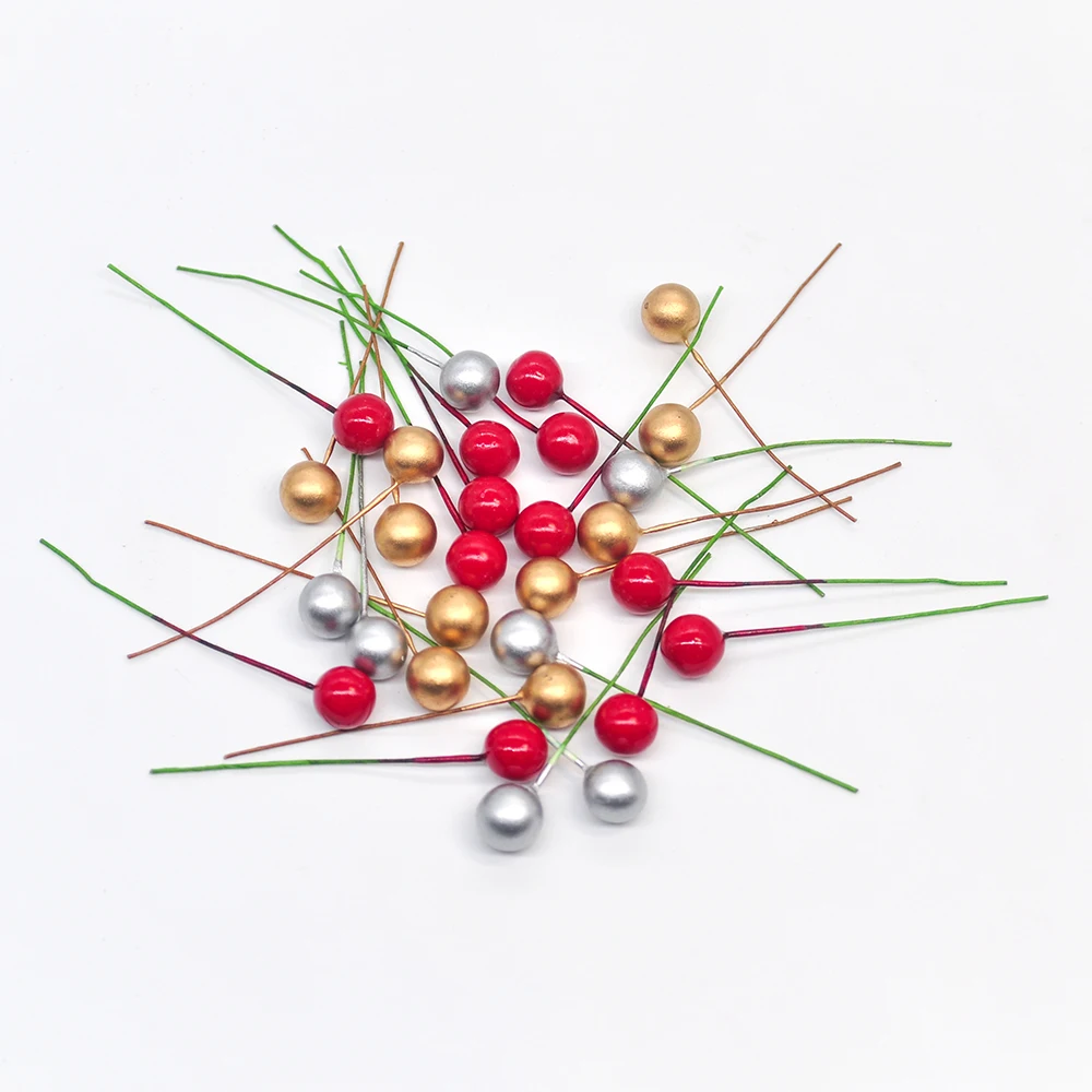 

144pcs pearl plastic stamen artificial flower small berry fake plants cherry wedding Christmas cake box garland decoration