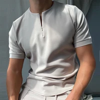 casual simple solid short sleeve tee shirt men vintage zipper o neck top pullover 2021 summer fashion loose t shirt mens clothes
