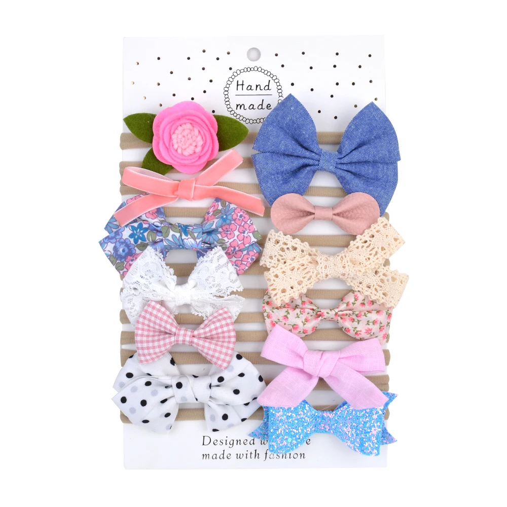 1 Set Nylon Floral Bows Solid Baby Headband Elastic Hair Band For Baby Girls Handmade Hairband Turban Headwear Hair Accessories