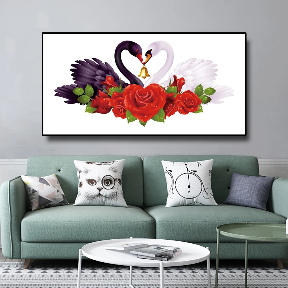 Абстрактный Романтический лебедь цветок холст для живописи Nordic Плакаты и печать