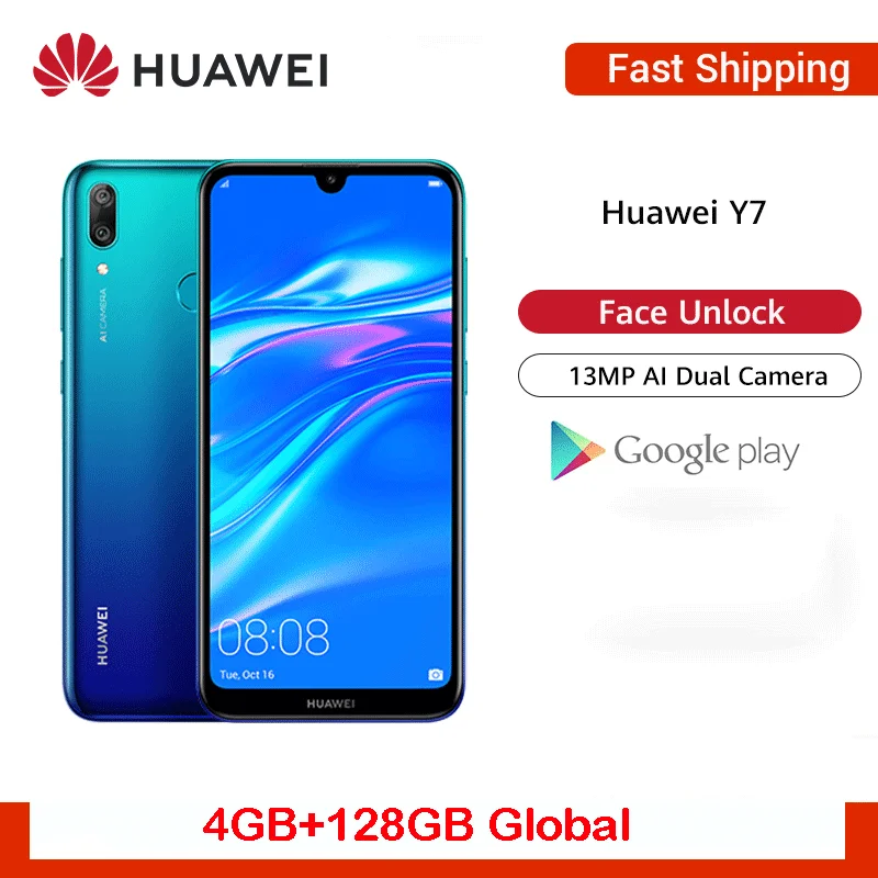 HUAWEI y7 2019 глобальная версия смартфона 3 ГБ 32 4000 мАч 6 26 дюйма распознавание лица