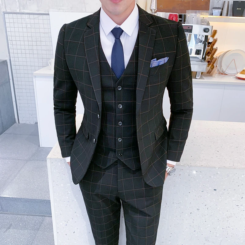 Классический черный костюм для мужчин комплект из 3 предметов тонкий дизайн