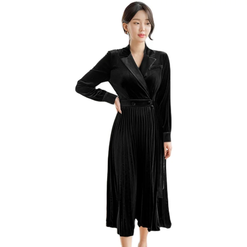

COIGARSAM Women dress New High Waist Dresses Black Dark Blue 3235