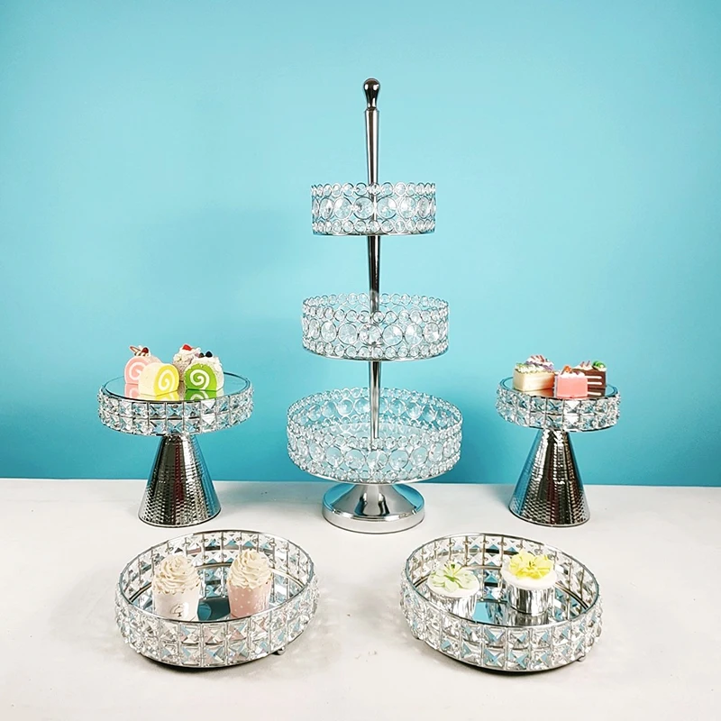 Европейский стиль Хрустальный стенд для торта из Пномпеня зеркальный стеклянный