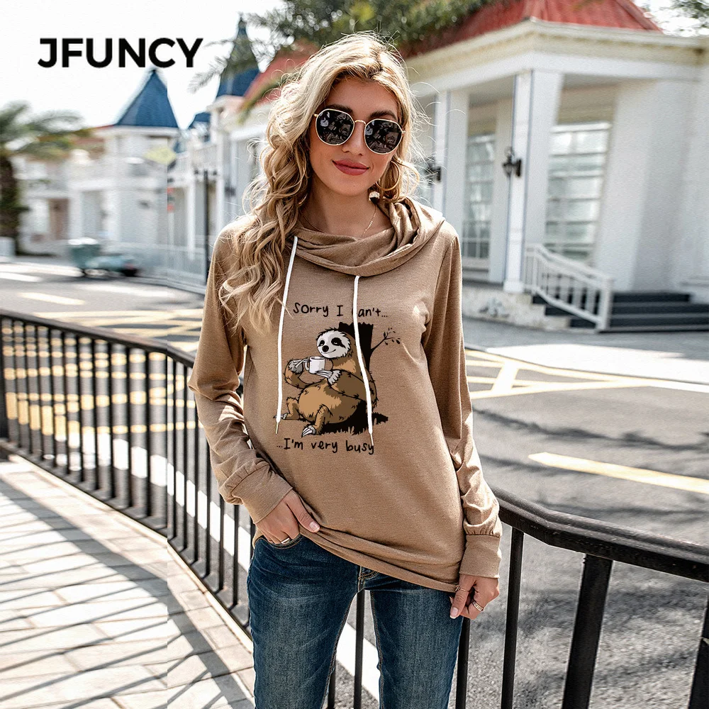 JFUNCY размера плюс для женщин толстовки забавные занят с принтом &quotЛенивец&quot