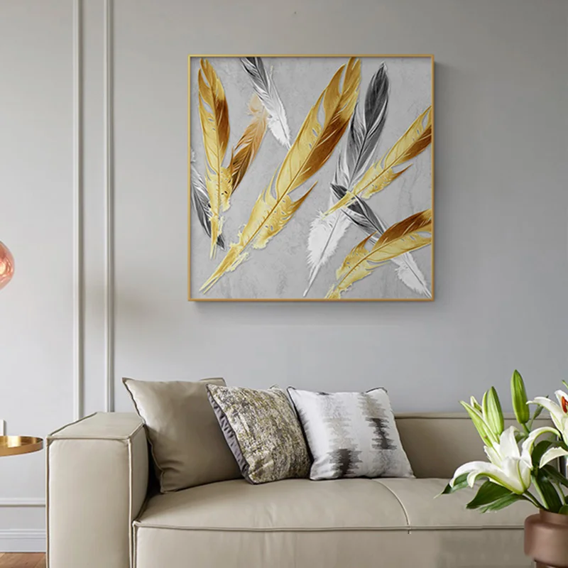 RELIABLI абстрактное искусство золотые серебряные перья Картина на холсте Настенная