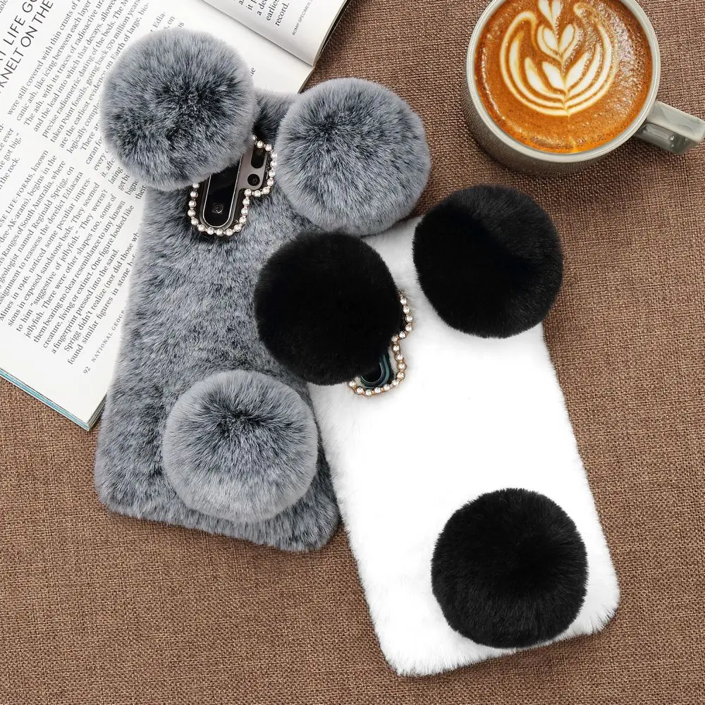 Роскошный милый чехол LAPOPNUT с объемным рисунком панды и теплым кроличьим мехом