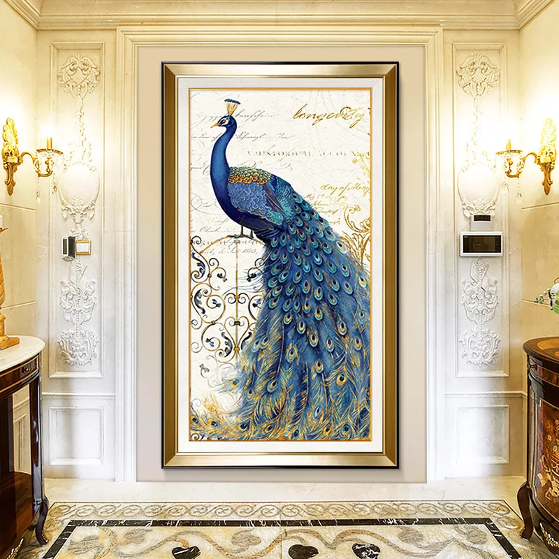 5DFull Алмазная вышивка Европейский вертикальный синий павлин крестом стразы