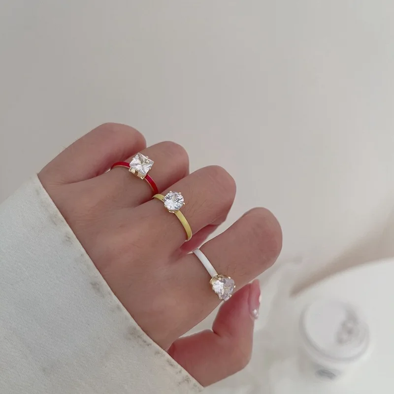 

2021 Korean Classic Engagement Drip glaze Ring Claws Design White Cubic Zircon Female Women Wedding Band CZ Rings Jewelry кольца