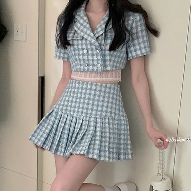 Высокое качество модная твидовая 2 шт. Комплект женский короткий пиджак пальто