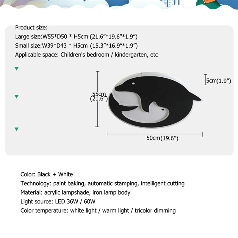 

AOSONG Children's Ceiling Lamp dolphin Modern Fashion Suitable For Children's Room Bedroom Kindergarten