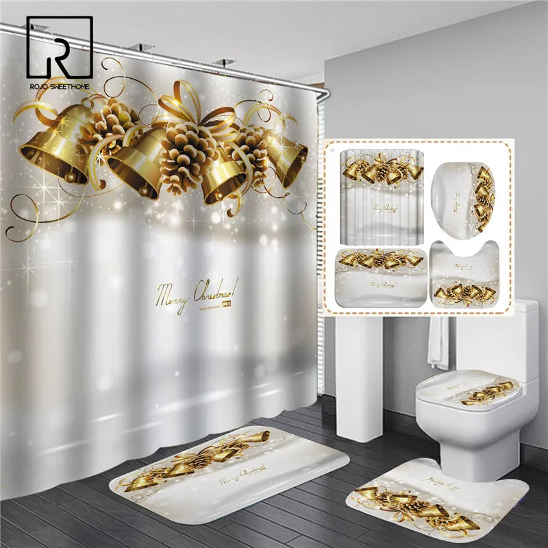Рождественские колокольчики носки с принтом душевой кабины набор ковриком для