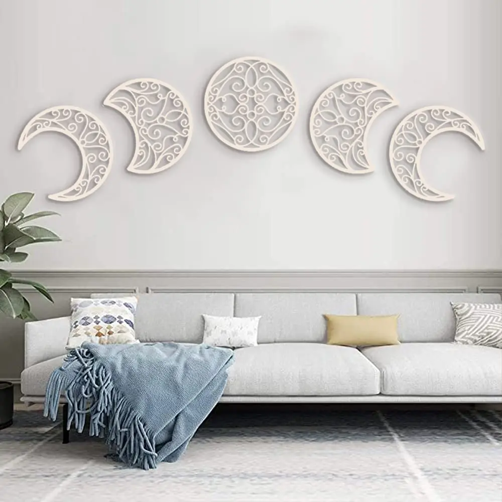 Украшение на стену, украшение на стену (5 шт.), Скандинавское дерево, вид Луны, натуральный дизайн, украшение для интерьера Луны