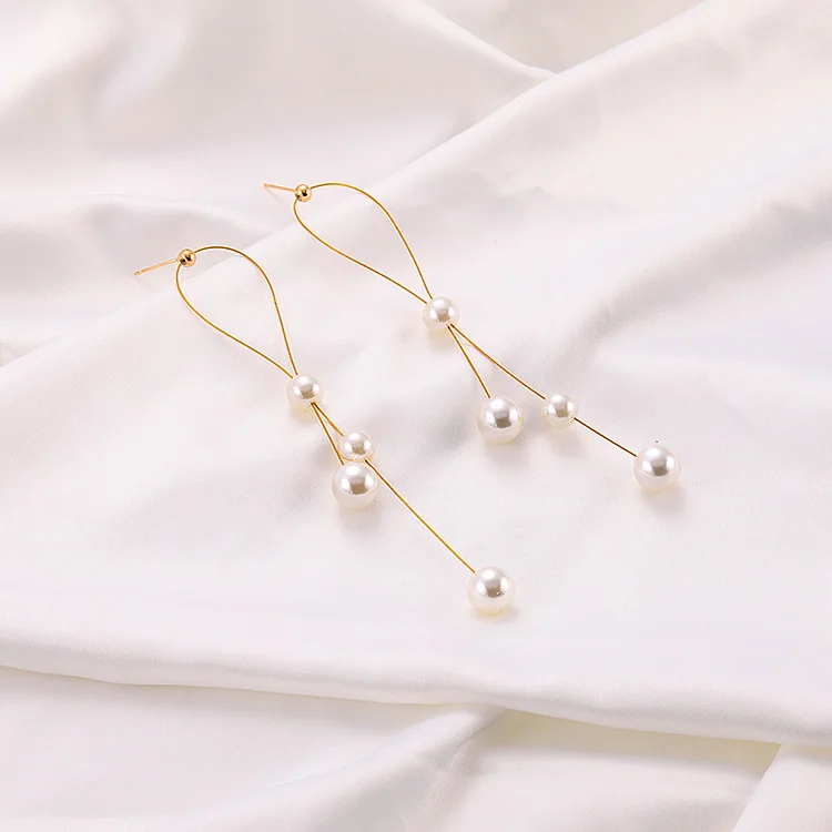 Женские длинные серьги с жемчугом элегантные подвески со змеиной цепочкой и