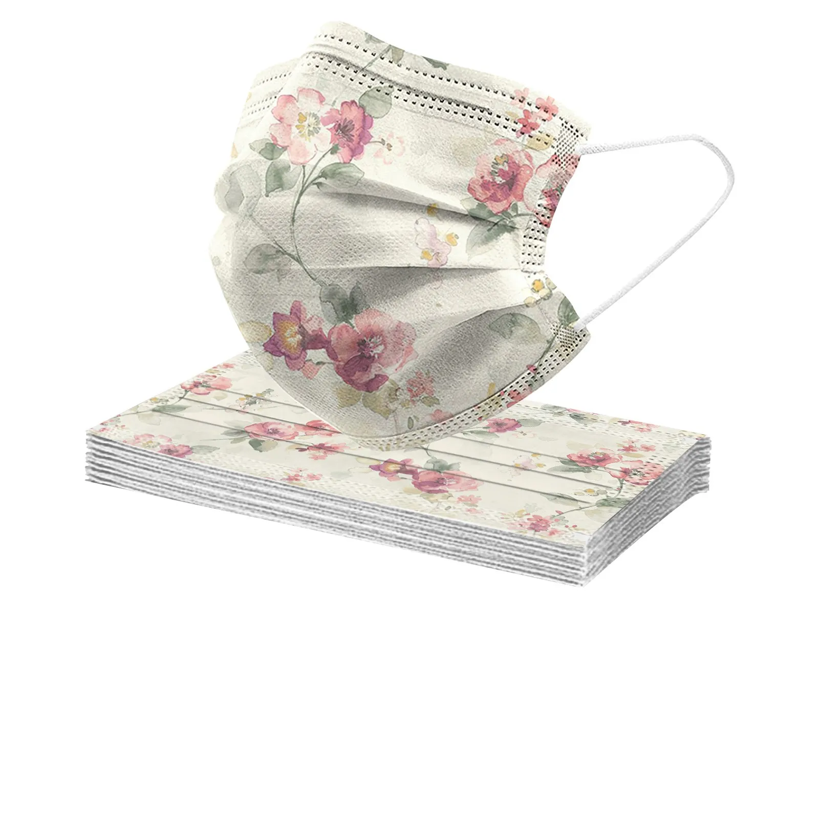 

50PCS Adult Floral Printed Mask Mouth-muffle Disposable Colorful Flower Pattern Mask 3 Layer Ply Meltblown Cloth Filter Facemask