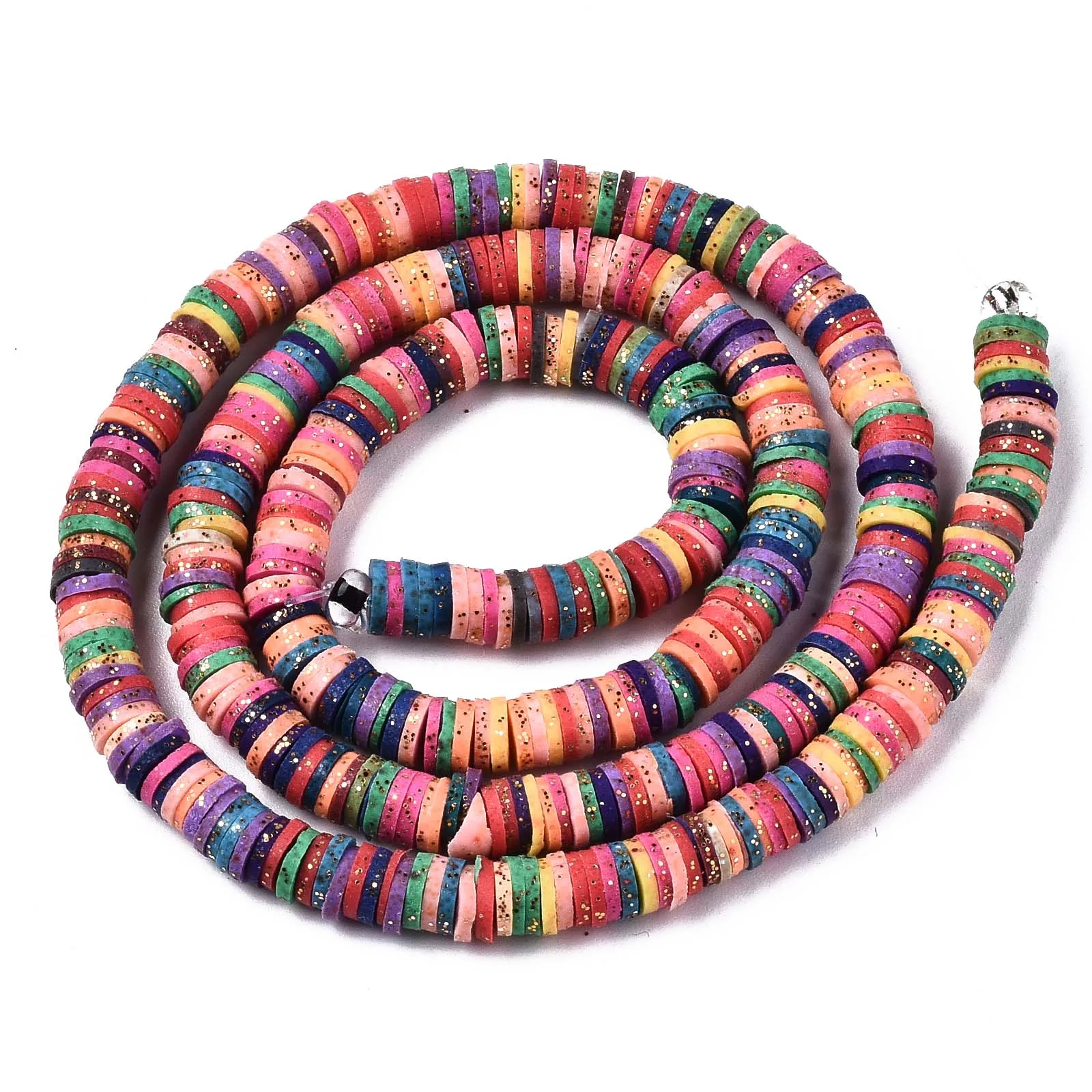 

10 Strands Handmade Polymer Clay Beads Glitter Sequin Flat Round Colorful Chip Disk Loose Spacer For DIY Jewelry Making 5.5x1mm