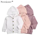 Демисезонная Одежда для маленьких мальчиков и девочек, вязаное пальто с длинным рукавом и капюшоном, верхняя одежда, однотонные Топы в рубчик, куртки