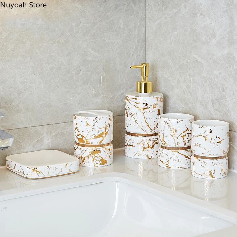 

Аксессуары для ванной комнаты, роскошный набор для ванной комнаты, керамический Мраморный Узор, флакон для лосьона/держатель для зубной щет...