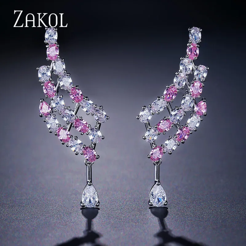 Женские серьги-капельки ZAKOL с прозрачным листом и кубическим цирконием FSEP637 |