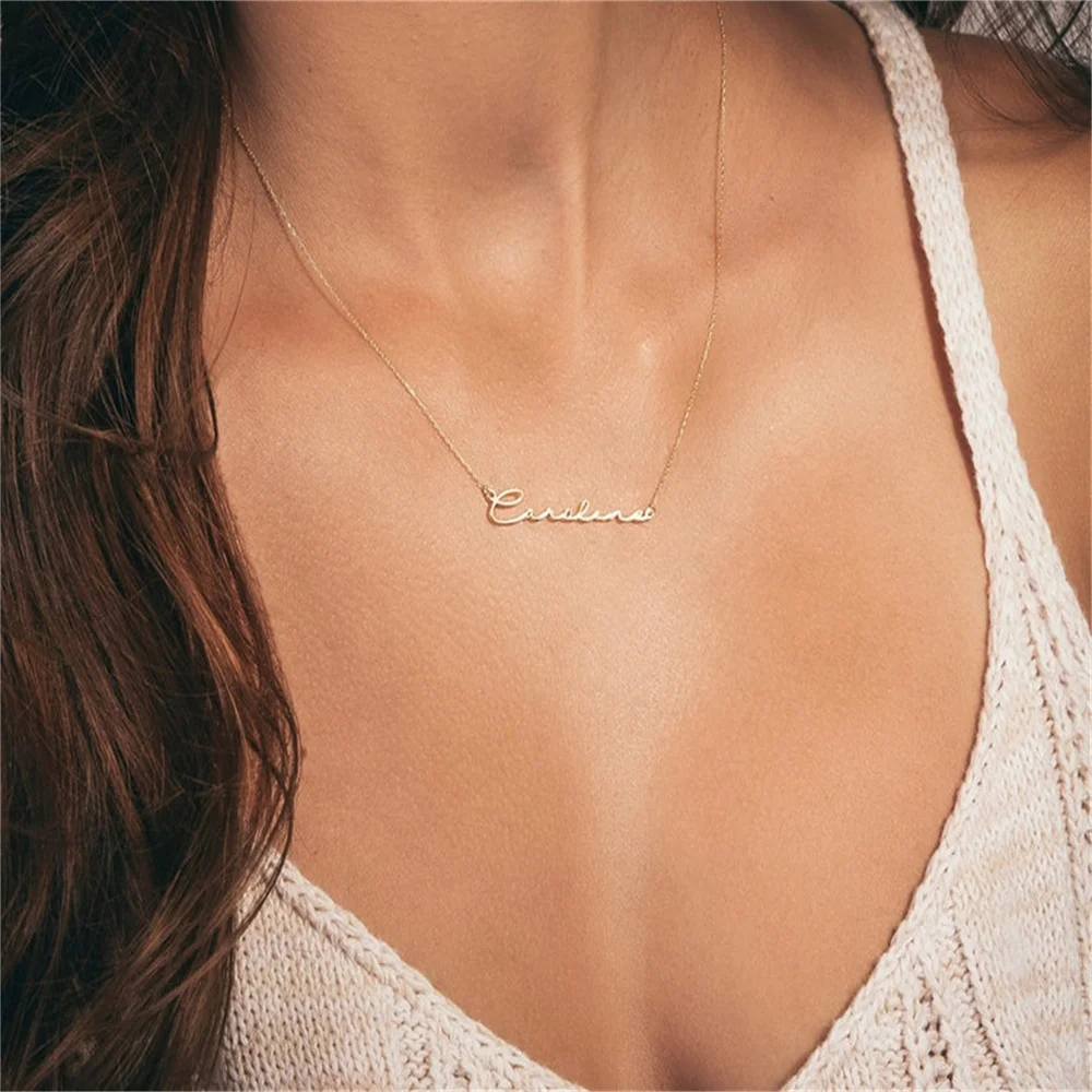 

Custom Handwriting Stainless Steel Name Necklace Personalized Charm Jewelry Pendant Couples Chain Friend Choker Gifts For Girl