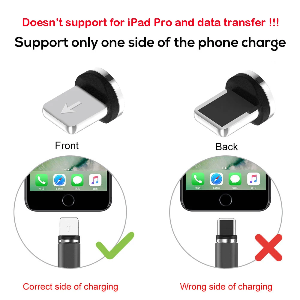 1 м светодиодный магнитный Быстрый зарядный кабель для передачи данных iPhone XR XS MAX X