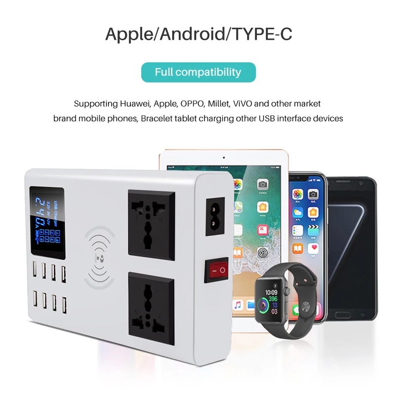 

8 Ports Wireless Charger Led Digital Display USB Charger For Android iPhone Adapter Phone Fast Charger For xiaomi huawei samsung