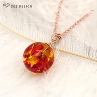 sz design fashion round synthesis ambers pendant necklace 585 rose gold for women temperament elegant wedding fine jewelry