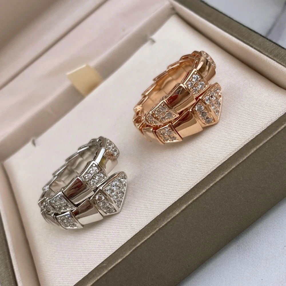 

WPB BV Rings High Quality Original 1:1 Logo Roman Wide Edition Interval Shining Snake Bone Ring BVL Luxury Jewelry Brand Women