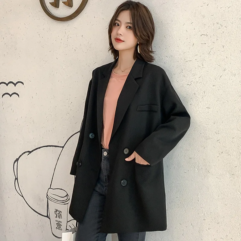 Fashion Double Breasted Solid Color Women Blazer Pockets Jackets Female Retro Suits Coat Feminino Blazers Outerwear Pink | Женская