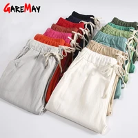 korean fashion harajuku cotton linen pants for women loose casual color women harem pants plus size capri womens summer trouser
