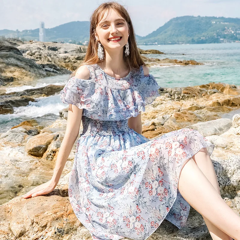 Летнее шифоновое платье женское миди элегантные женские Платья с цветочным