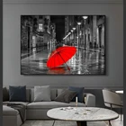 Абстрактная красная уличная картина маслом на холсте с изображением зонта, плакаты и принты, Реалистичная картина на стену для гостиной