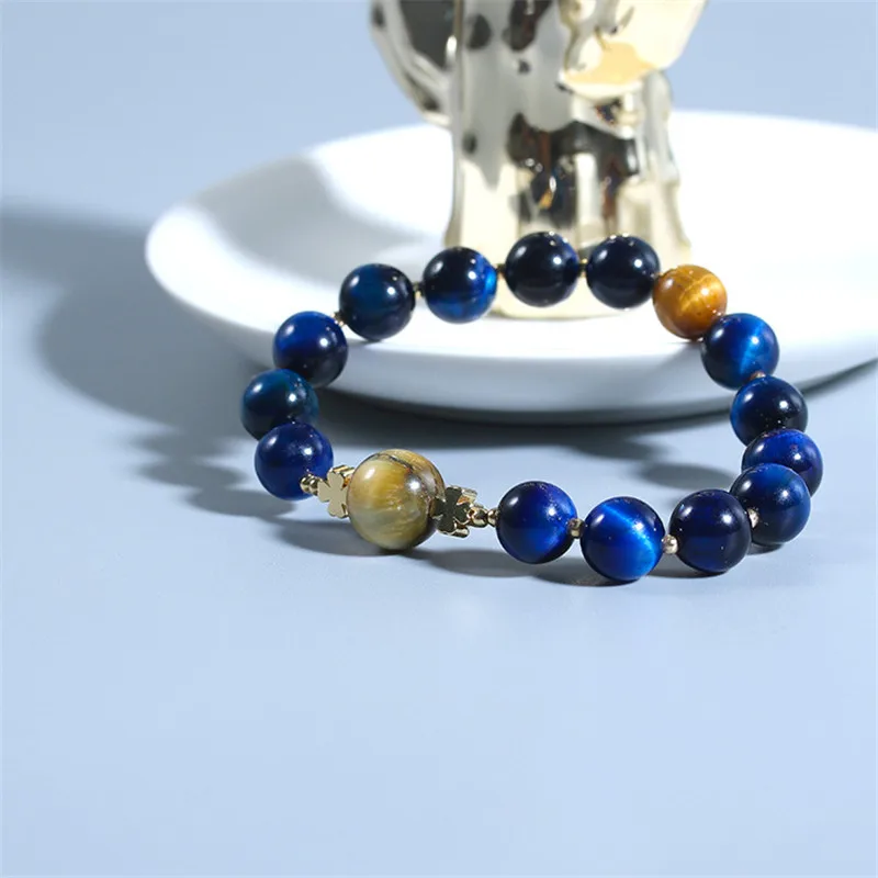 Классические браслеты с бусинами в виде голубых тигровых глаз из натуральных