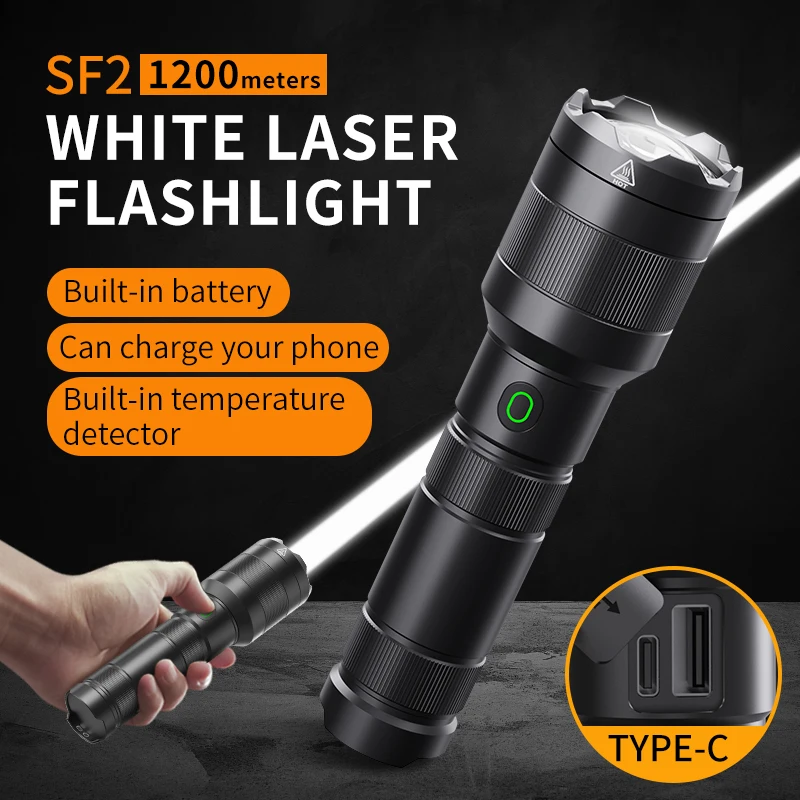 Белый лазерный фонарик NATFIRE SF2, 1200 метров, встроенный аккумулятор 21700, Type C, перезаряжаемый тактический военный фонарь