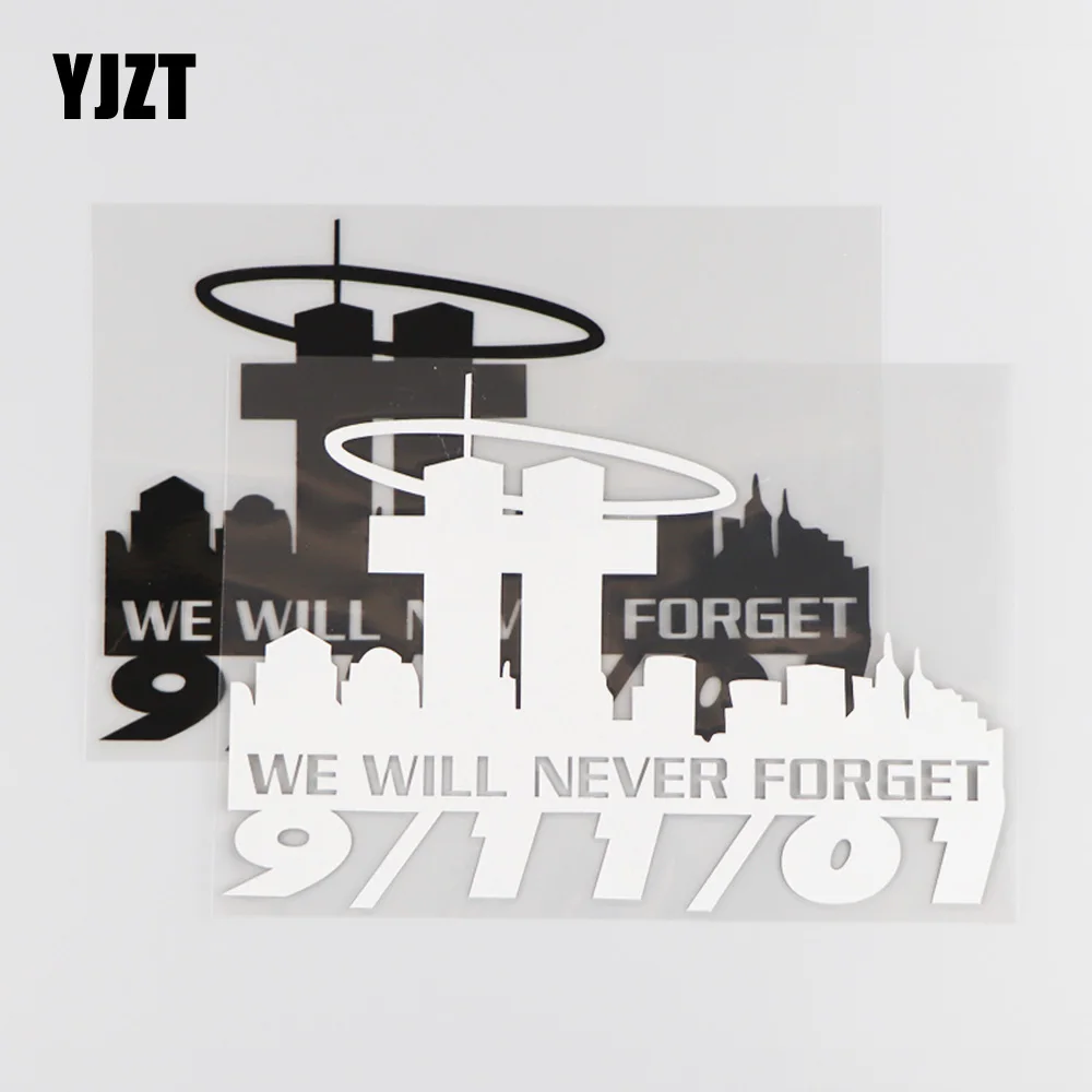

YJZT 17.5×12.2CM WE WILL NEVER FORGET Vinyl Decal Car Sticker Word Decorates American Events Black/Silver 4C-0283