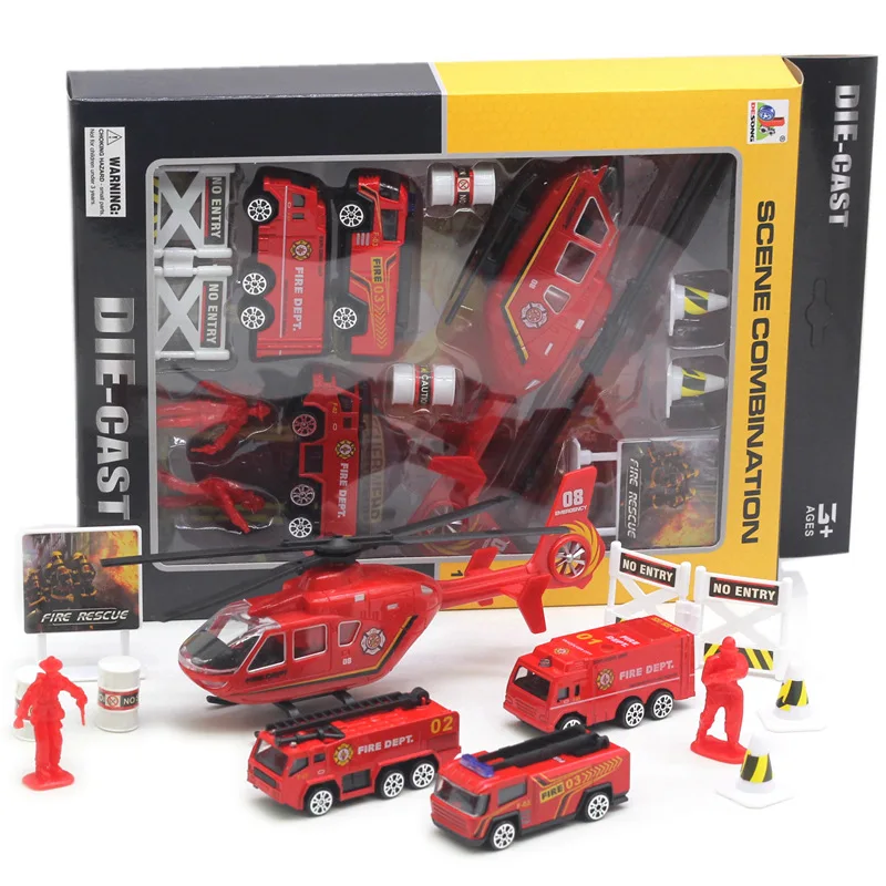 

1:64 original packaging aircraft engineering vehicle combo set,hot-selling fire truck combo toy,free shipping
