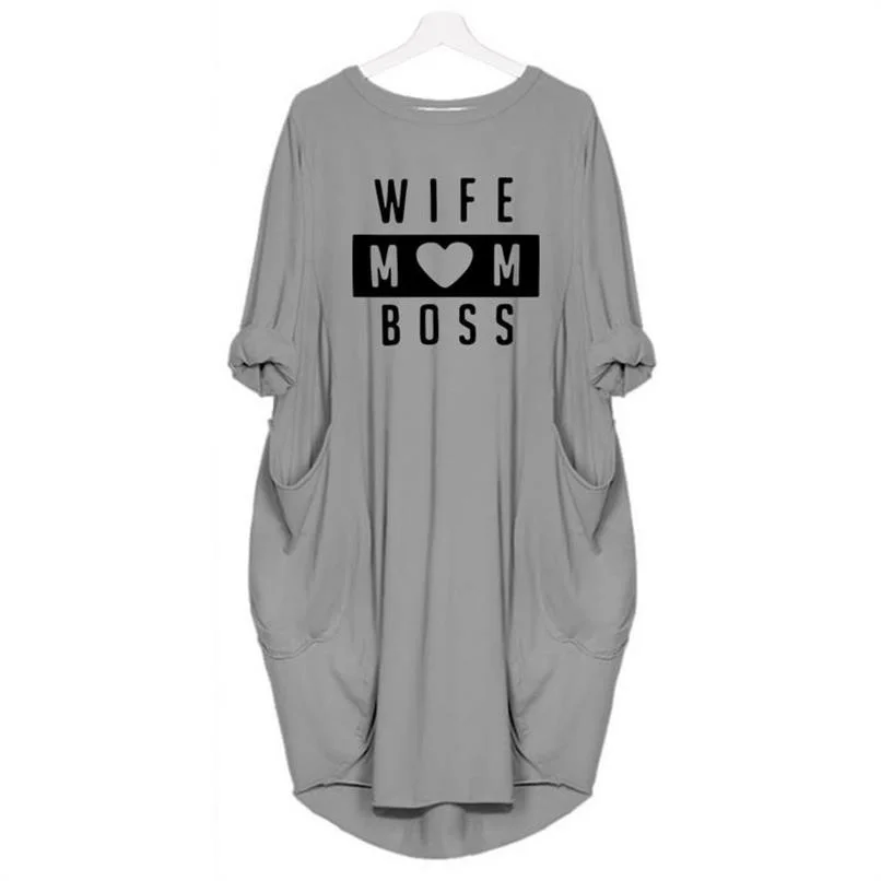 Для женщин с карманом Пуловер Платья жены мама буквенным принтом платье Harajuku