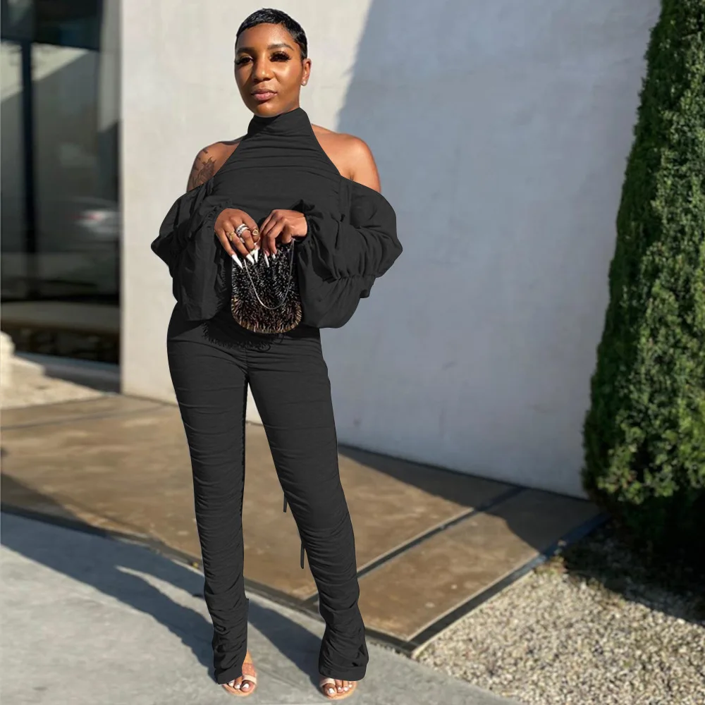 

split pile autumn winter 2020 European sleeve sexy and American women's dress pleated open back