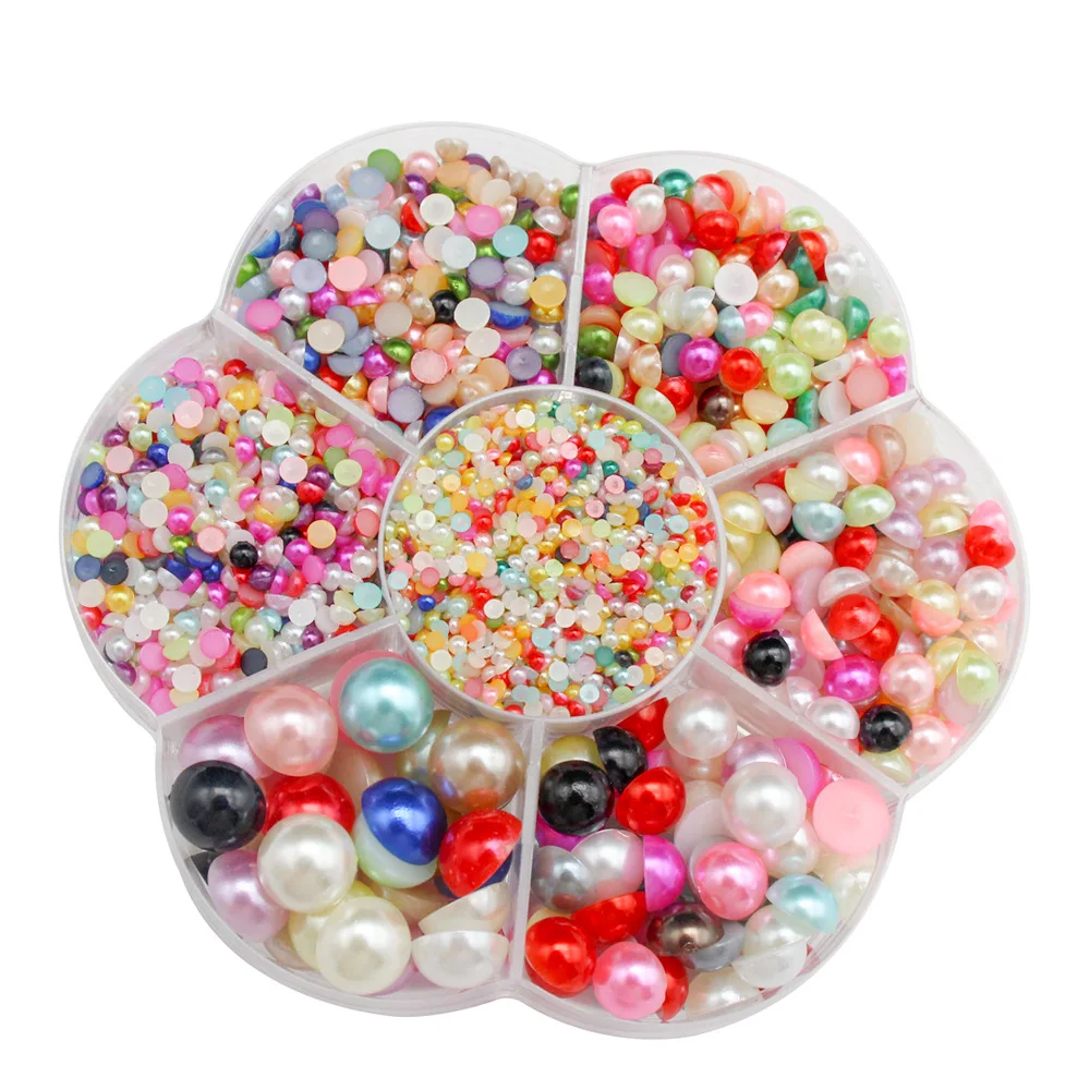 

5600pcs Mixed Size Pearl Bead Half Round Craft Pearls Diy Jewelry Making Nail Art Phone Case Decor Abs Imitation Flat Back Pearl