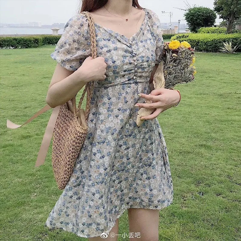 

Liva Girl Retro Dress Platycodon Grandiflora Gentle Vestido De Mujer v-Neck Slim Fairy Canonicals Vetements Femmes New