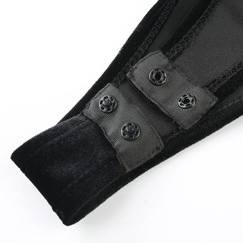 

Solid Black Women Basic Cool Bodysuit 2021 Autumn Lady Criss-cross V Neck Slim Sexy Velvet Hipster Goth Bodysuits Street Top