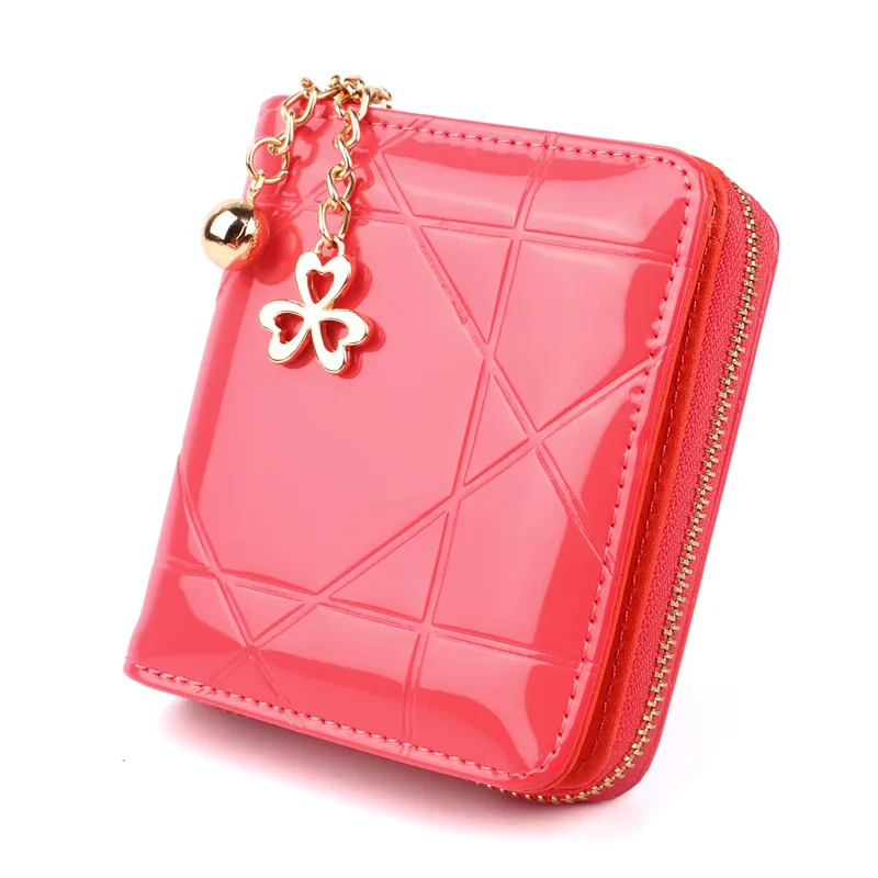 

New coin bag women's small card bag short 30% zero wallet patent leather Lingge hand bag