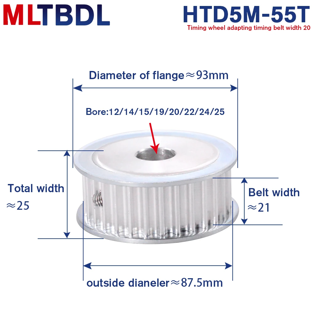 Синхронизирующее устройство типа 5м 55T внутреннее отверстие 12/14/15/19/20/22 мм 55 зубьев