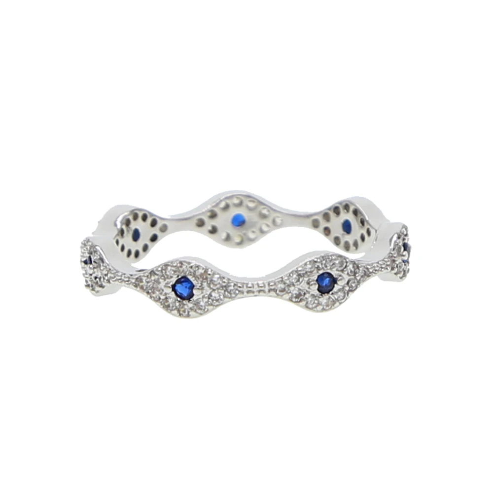 Red Green Blue Eye cute lovely turkish evil eye link engagement band silver cz finger rings stacking ring - Цвет основного камня: blue