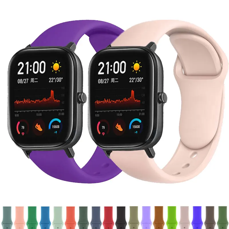 Ремешок силиконовый для Amazfit GTS2 спортивный браслет bip/2e/GTS/GTR /pace 20 мм/22 мм 42 мм/47