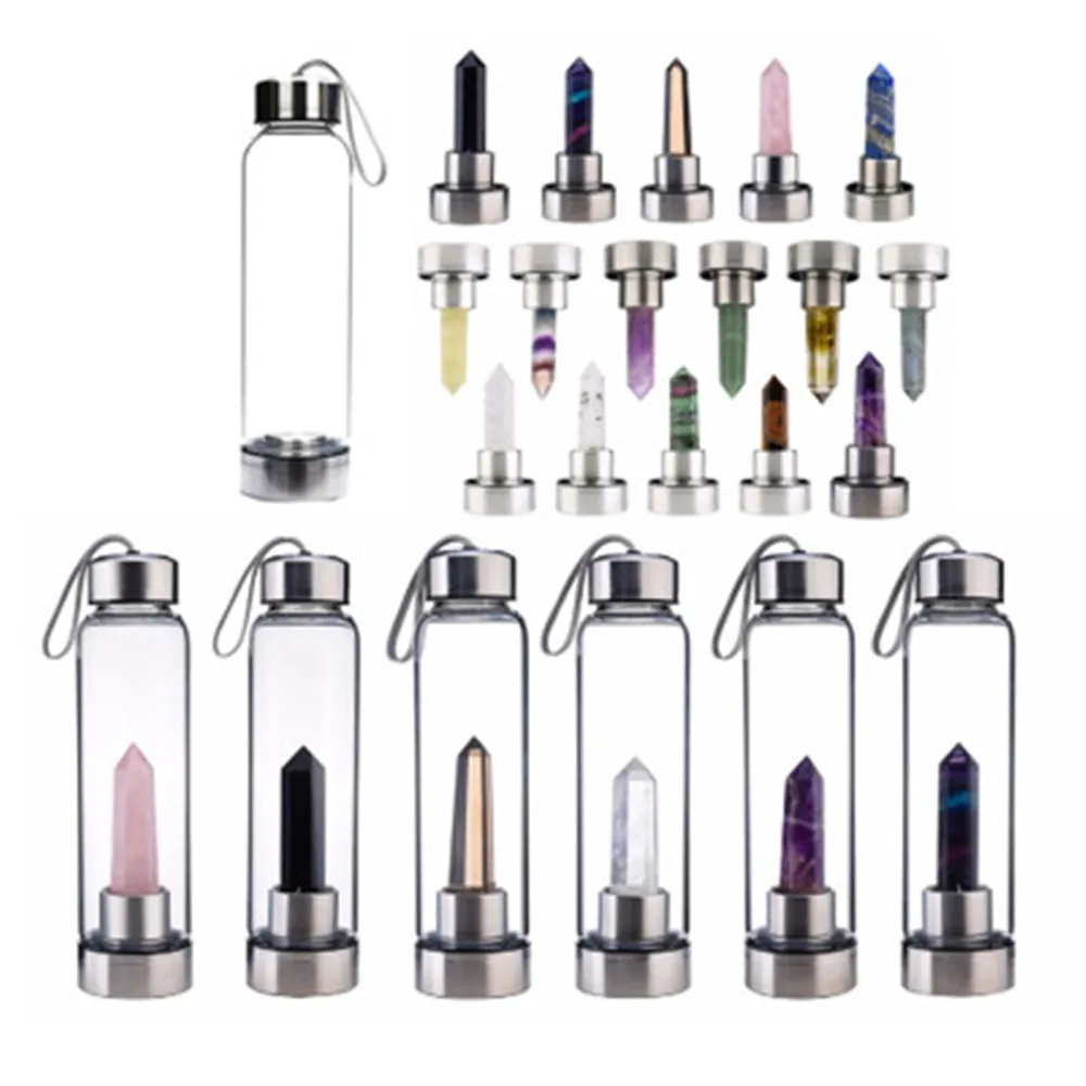 

Natural Quartz Gemstone Glass Water Bottle Direct Drink Cup Crystal Obelisk Wand Healing Wand Bottle New Crystal Energy Spa Cups