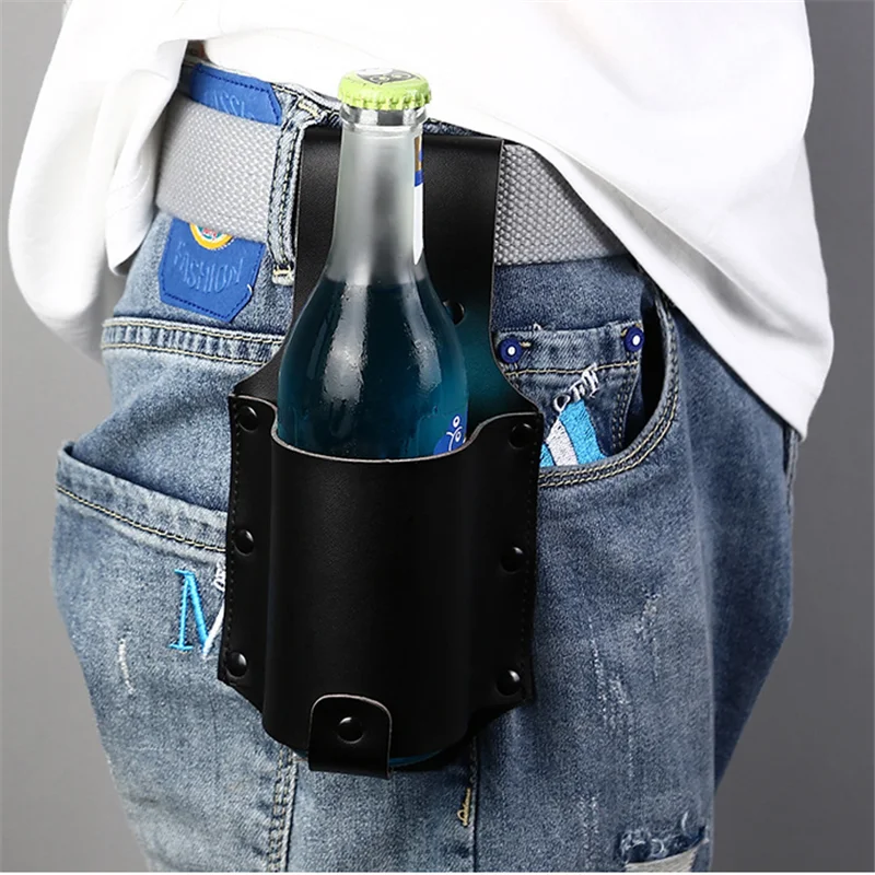 

Tactical Water Bottle Molle Waist Pouch Drinks Beer Genuine Leather Holster Military Hiking Hunting Travel Bottle Sleeve Holder