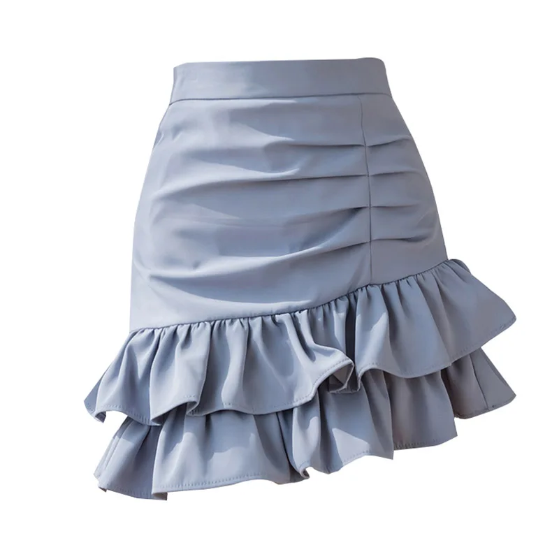

Fitaylor New Summer Women Ruffles Mini Skirts Casual Female Solid Color High Waist Irregular Party Ladies Black Short Skirts